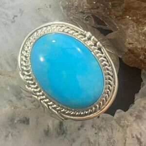 Native American Sterling Silver Oval Turquoise Shield Ring Size 10.5 For Men